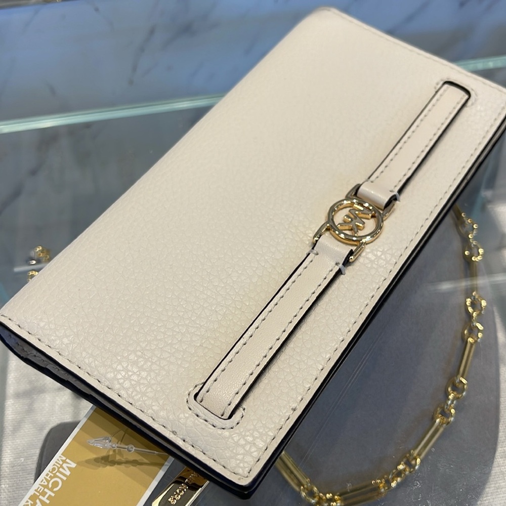 Michael Kors Reed Large Bifold Pebbled Leather Snap Wallet Card Case 
Lt Cream - Picture 7 of 16